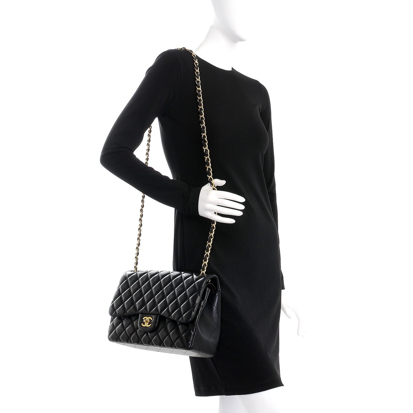 Lambskin Quilted Jumbo Double Flap Black