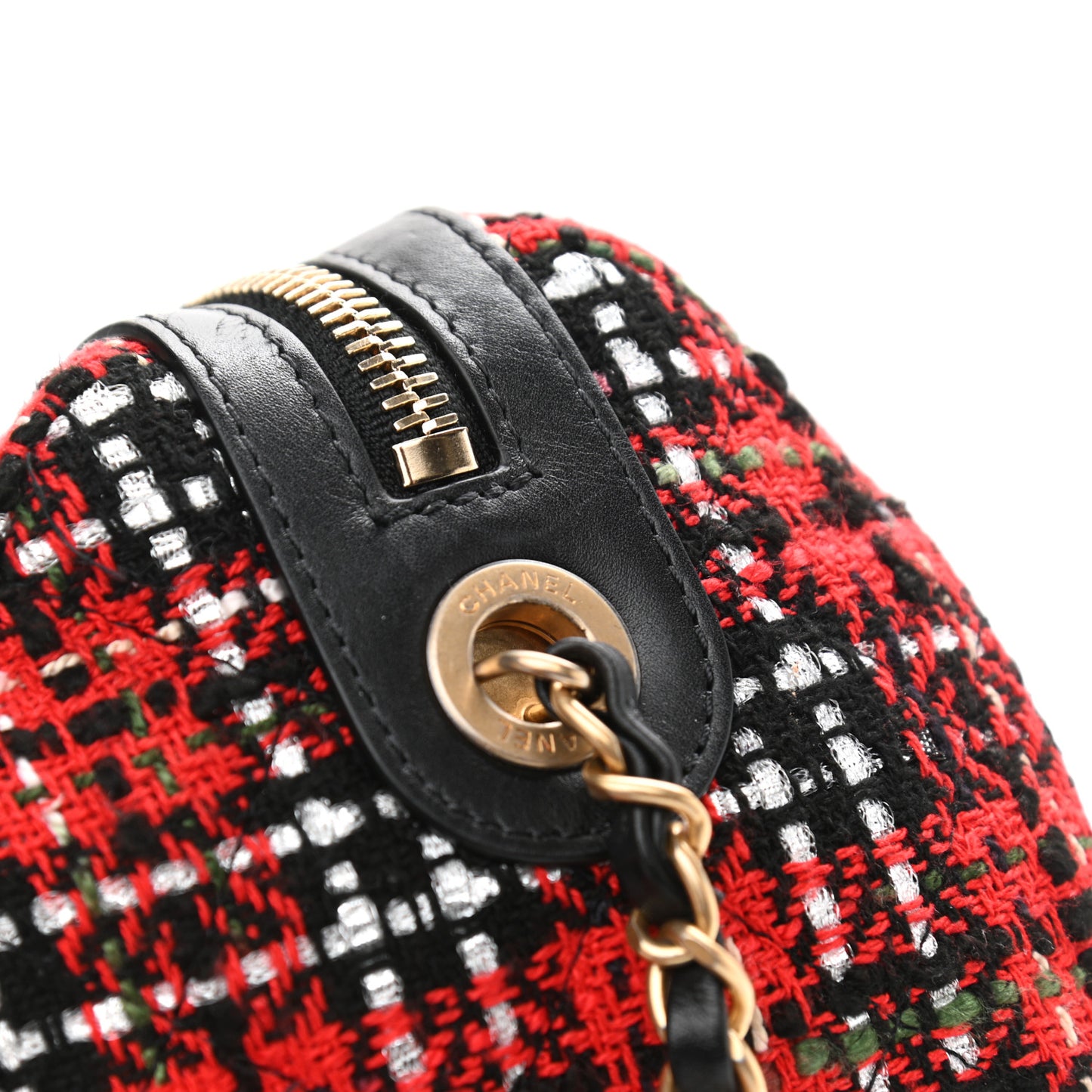 Tweed Calfskin Signe Bowling Bag Red Black