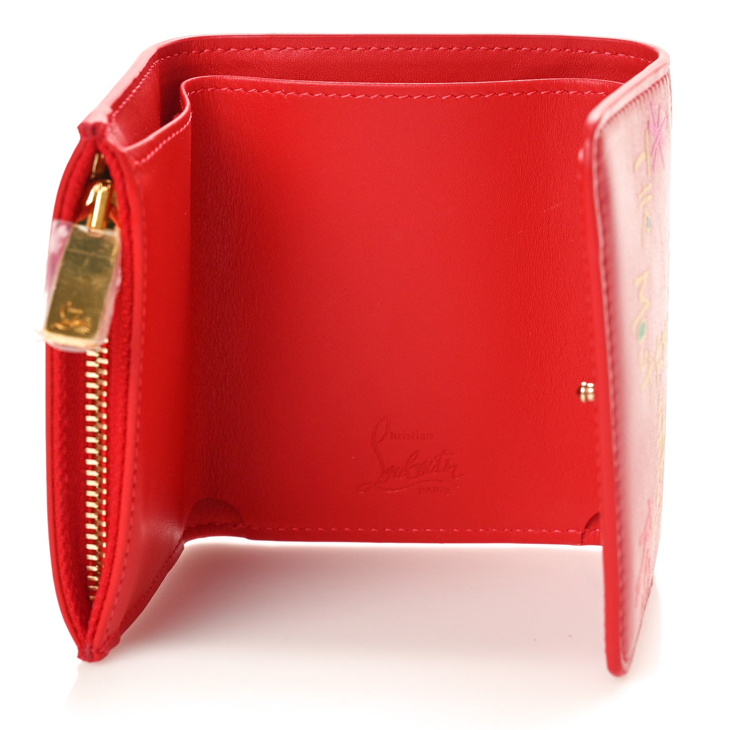 Calfskin Script Mini Loubigaga Wallet Red