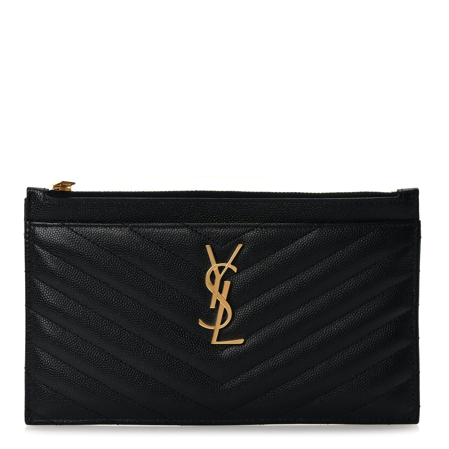 Saint Laurent Grain De Poudre Chevron Monogram Bill Pouch  Black 1 of 7