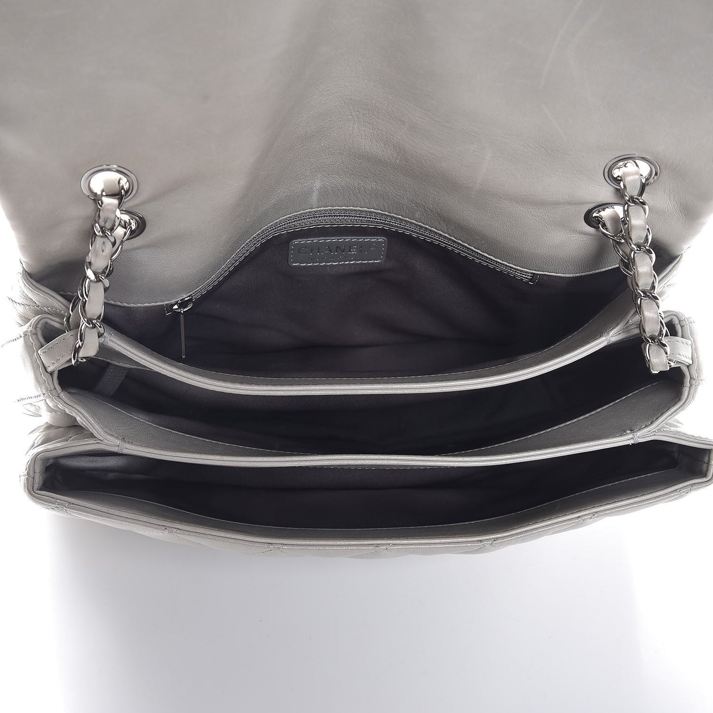 Lambskin Quilted Maxi 3 Flap Bag Grey