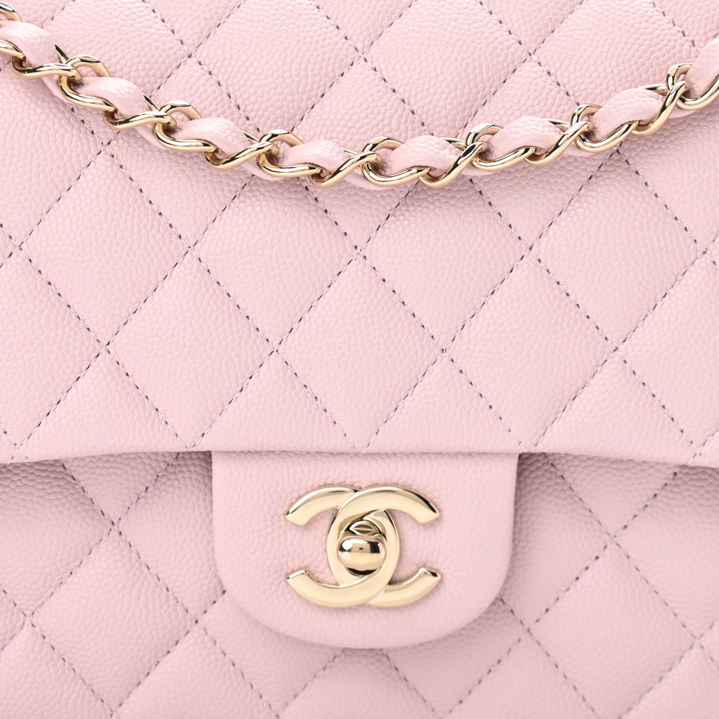 Caviar Quilted Medium Double Flap Light Pink