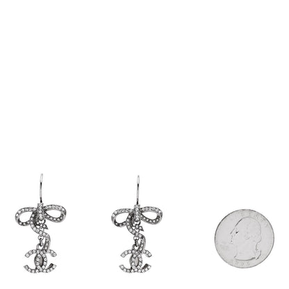 Chanel Crystal CC Bow Drop Earrings Silver 2 of 4