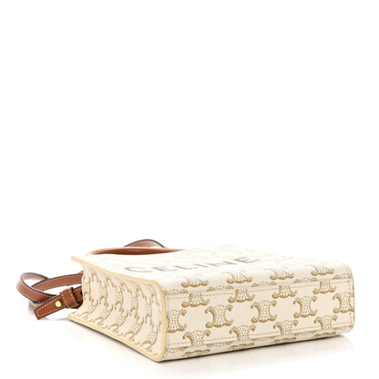 Celine Triomphe Canvas Calfskin Mini Vertical Cabas White 4 of 9