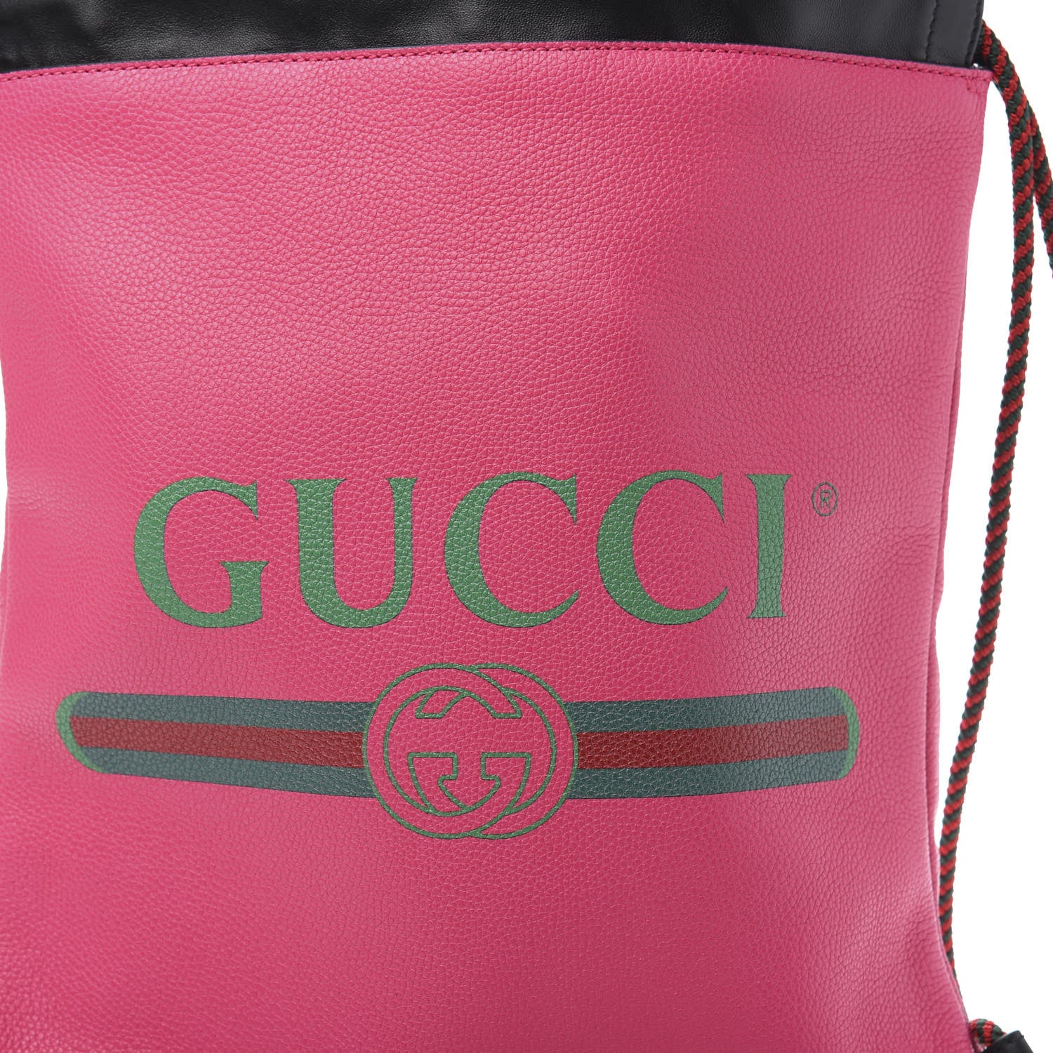 Gucci Grained Calfskin Logo Drawstring Backpack Box Pink Green Black 12 of 12