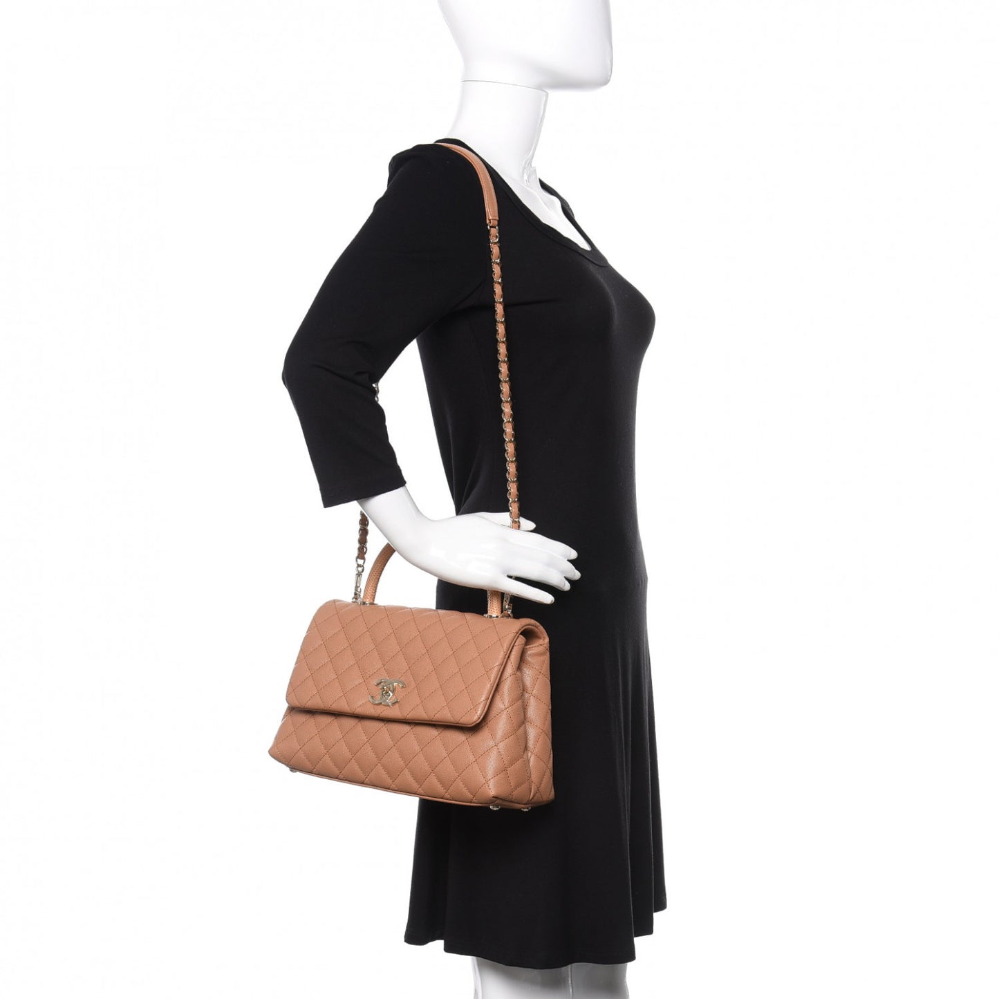 Caviar Quilted Small Coco Handle Flap Brown