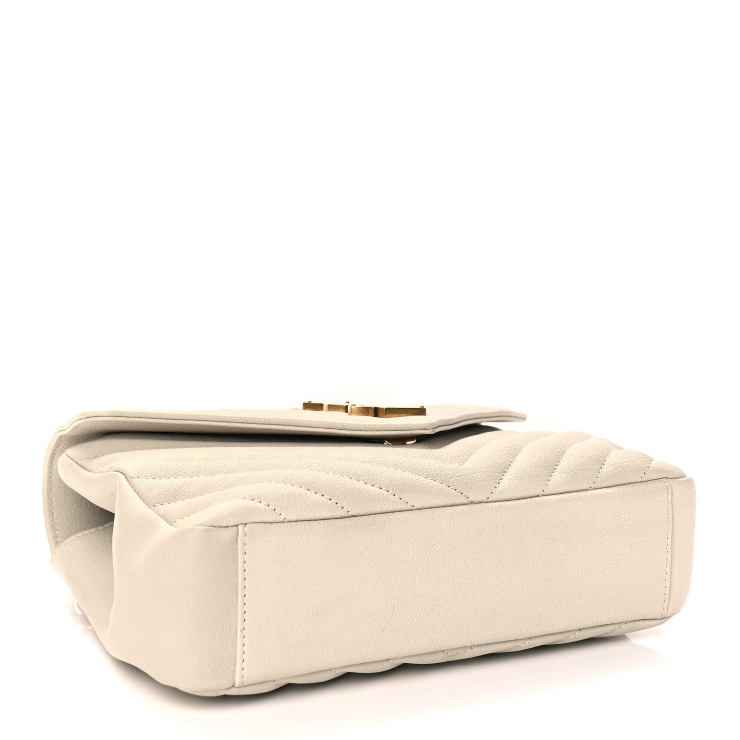 Sheepskin Matelasse Chevron Monogram Medium College Bag Crema Soft