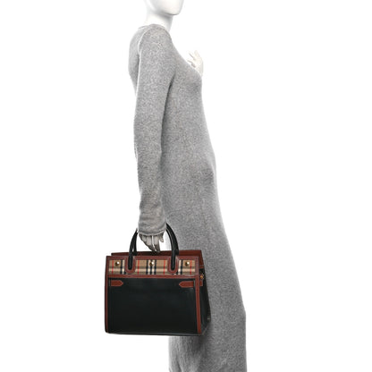 Burberry Calfskin Vintage Check Small Two Handle Title Bag Black 2 of 9