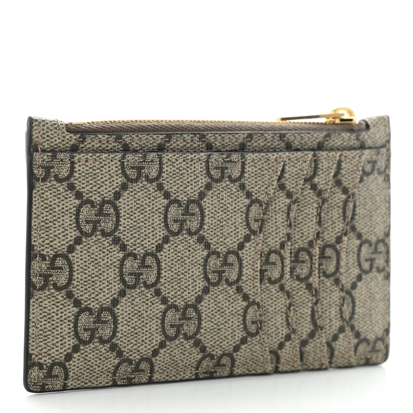 X BALENCIAGA GG Supreme Monogram Zip Card Case Beige Ebony