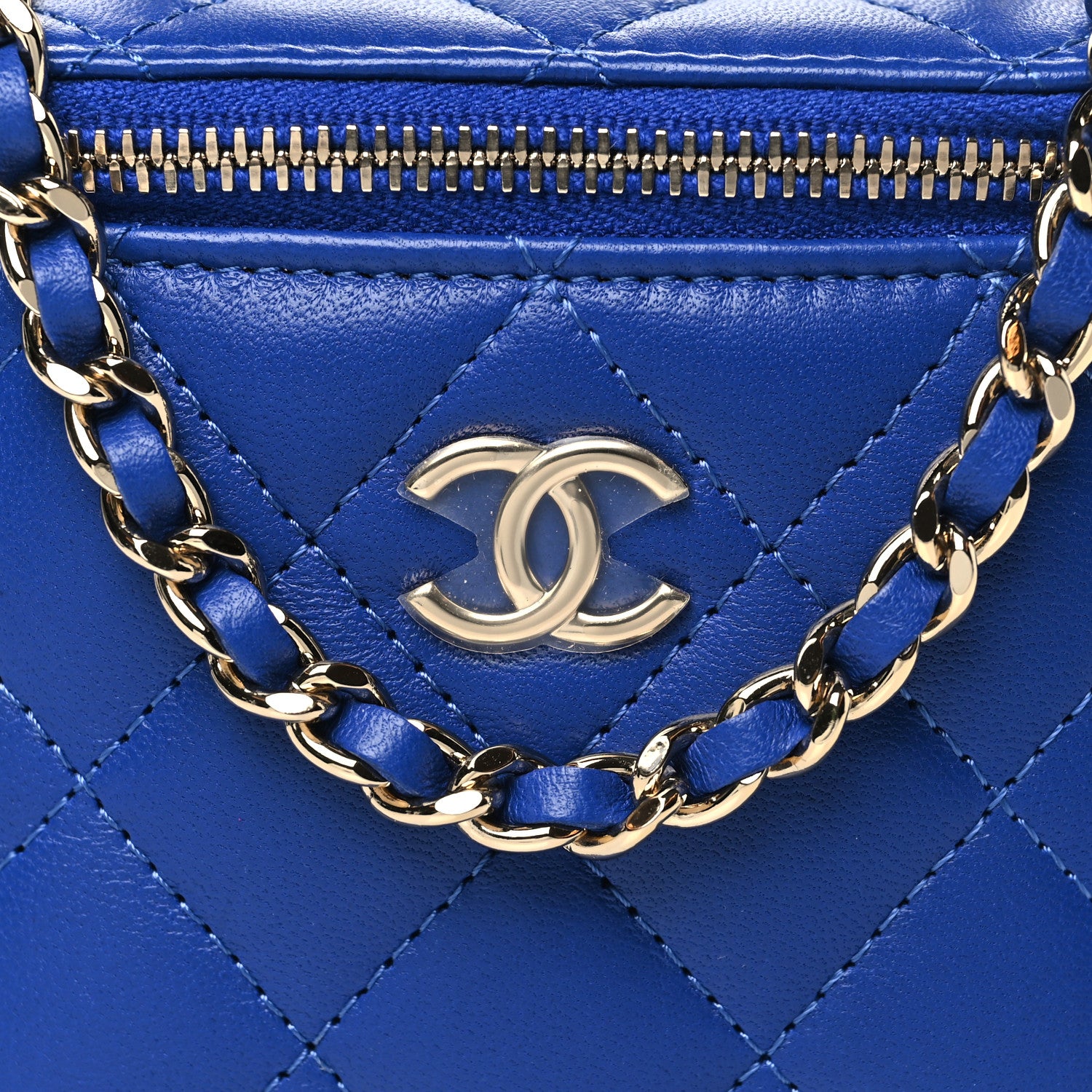 Chanel Lambskin Quilted Top Handle Mini Vanity Case With Chain Blue 8 of 10