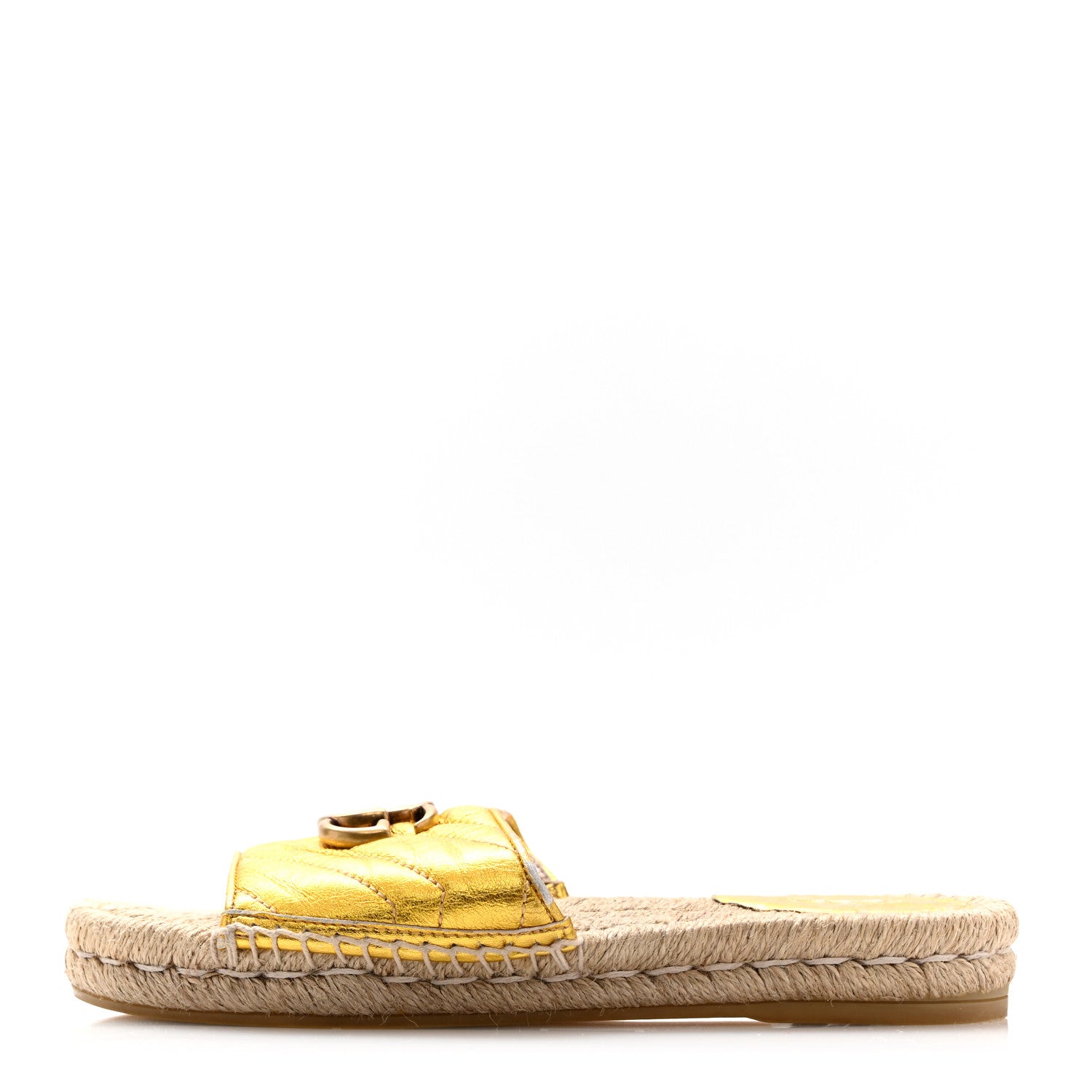 Gucci Metallic Nappa Matelasse GG Marmont Espadrille Slide Sandals 36.5 Oro 1 of 11