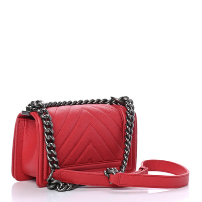 Chanel Caviar Chevron Quilted Small Boy Flap Red 2 of 4