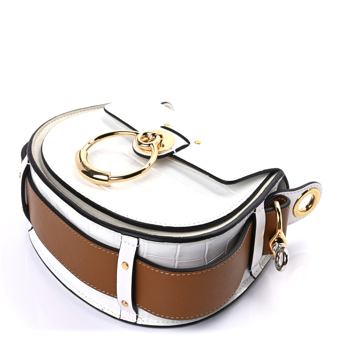 Calfskin Crocodile Embossed Small Tess Bag Brilliant White