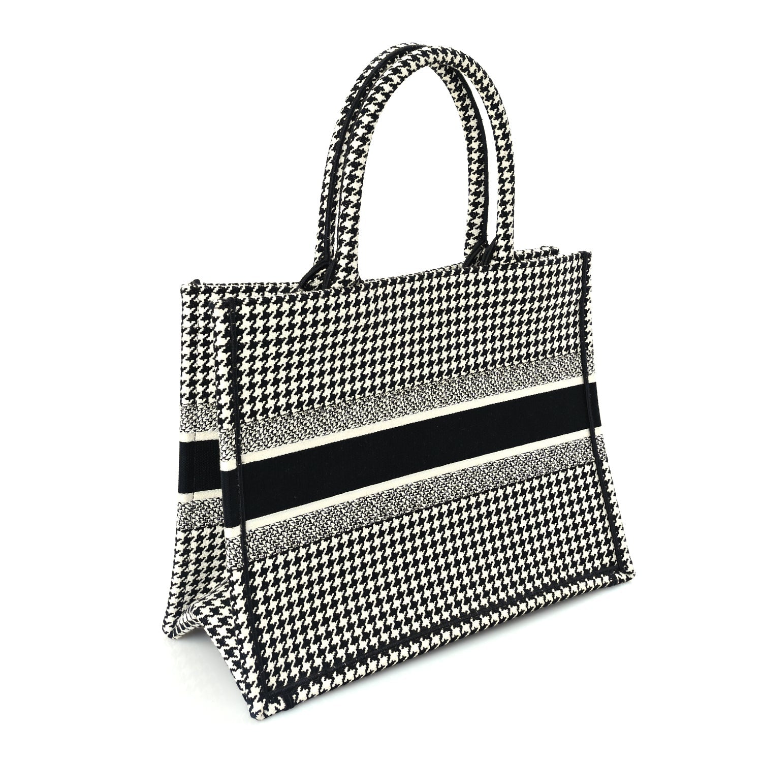 Christian Dior Canvas Houndstooth Embroidered Medium Book Tote  Black White 2 of 8