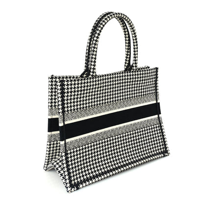 Christian Dior Canvas Houndstooth Embroidered Medium Book Tote  Black White 2 of 8