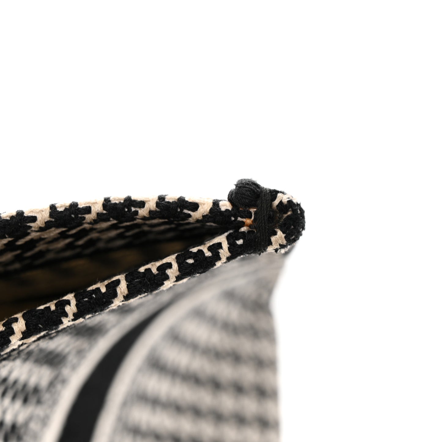 Canvas Houndstooth Embroidered Medium Book Tote Black White