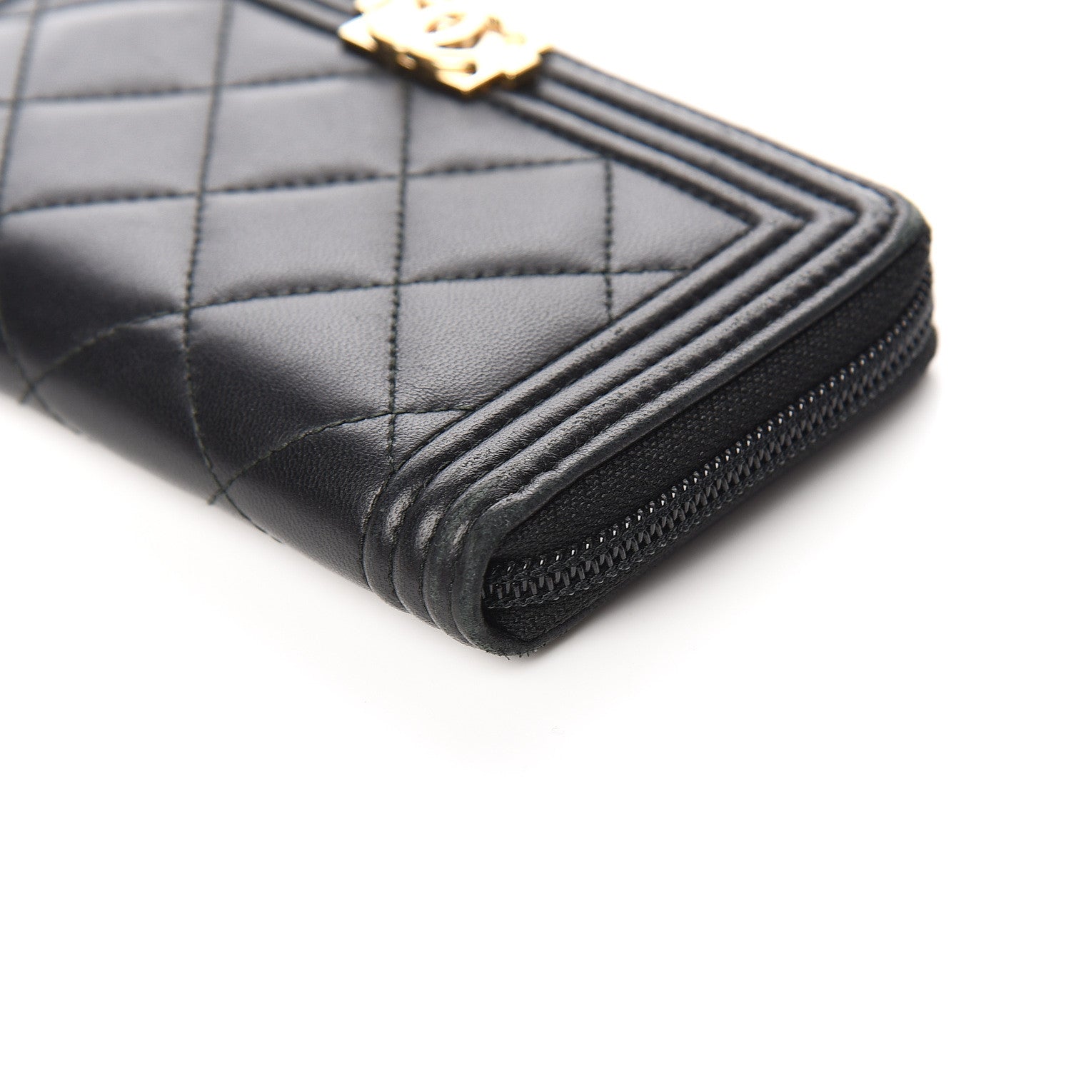 Chanel Lambskin Quilted Small Boy Zip Around Wallet Black 10 of 13