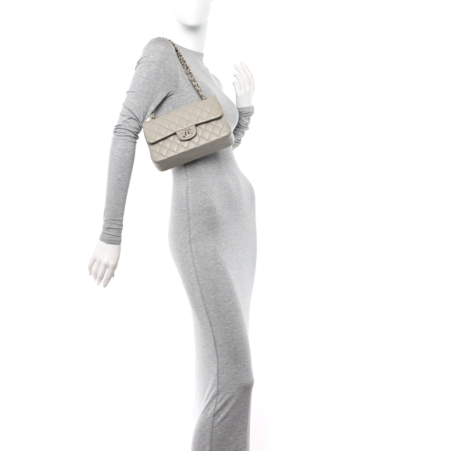 Lambskin Quilted Small Double Flap Grey