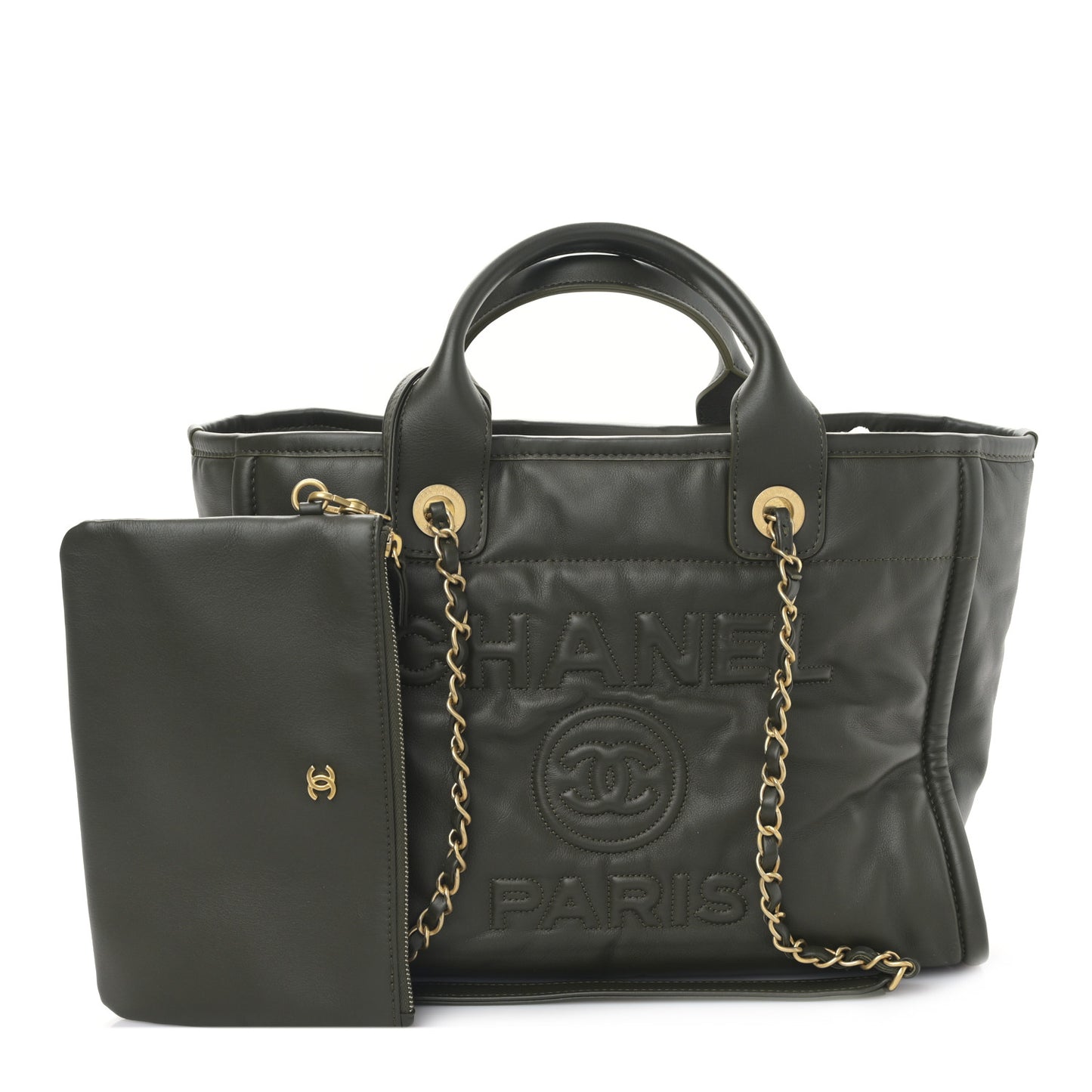 Calfskin Small Deauville Tote Khaki