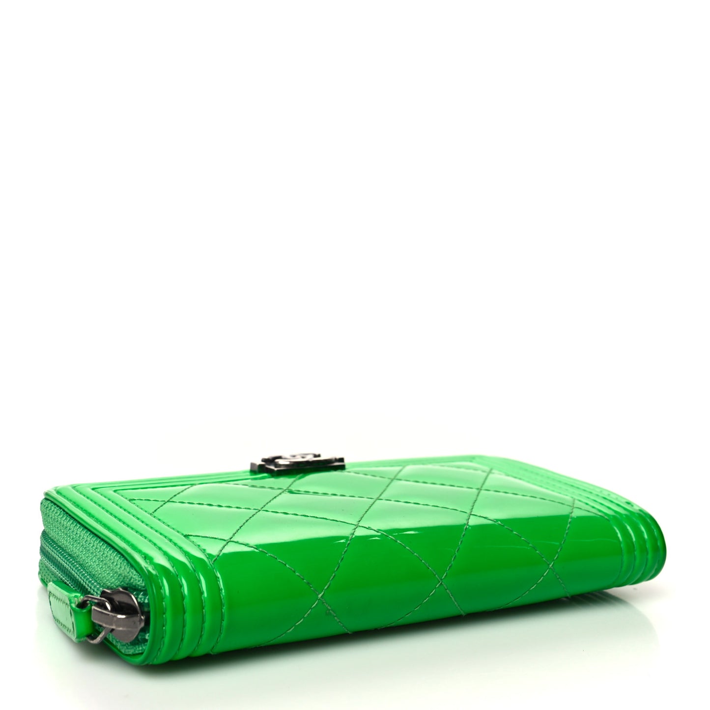 Patent Quilted Small Boy Zip Around Wallet Green
