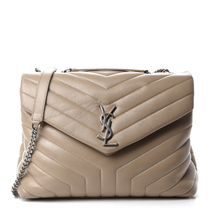 Saint Laurent Calfskin Y Quilted Monogram Medium Loulou Chain Satchel Dark Beige 1 of 11