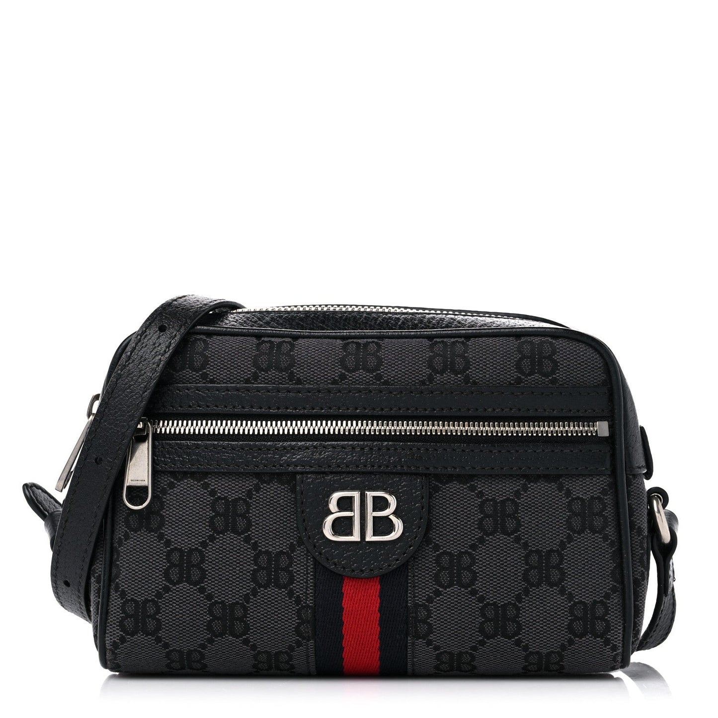 X BALENCIAGA BB Monogram Web Mini Ophidia Shoulder Bag Black