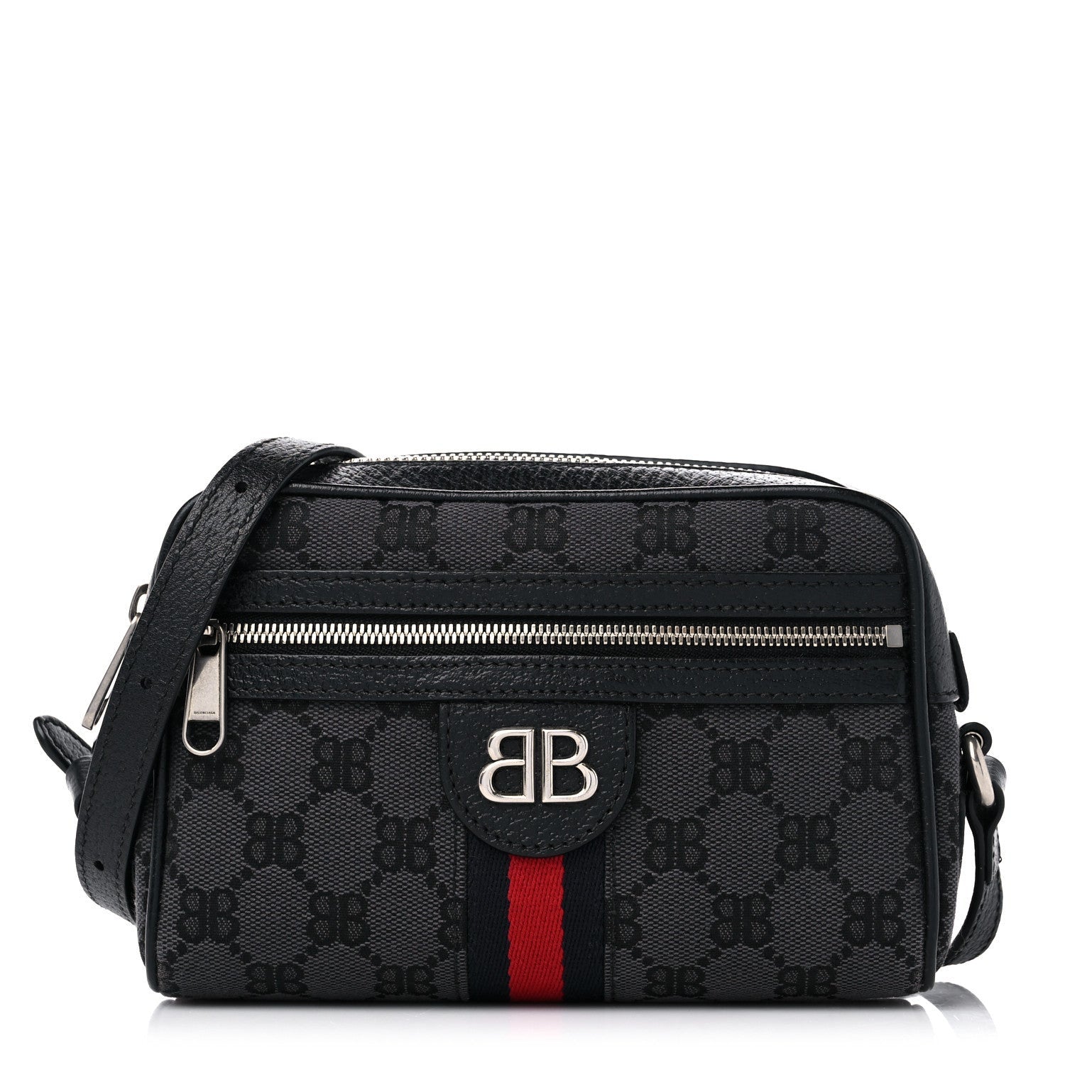 Gucci X BALENCIAGA BB Monogram Web Mini Ophidia Shoulder Bag Black 1 of 7