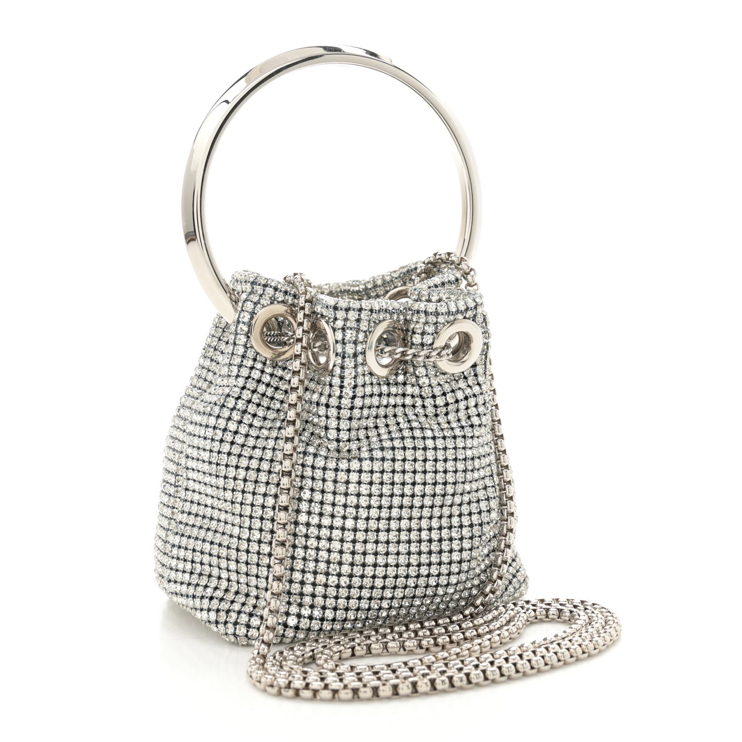Satin Crystal Embellished Micro Bon Bon Bag Silver
