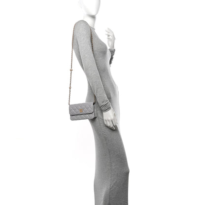 Chanel Lambskin Pearl Quilted Flap Phone Holder With Chain Grey 2 of 13