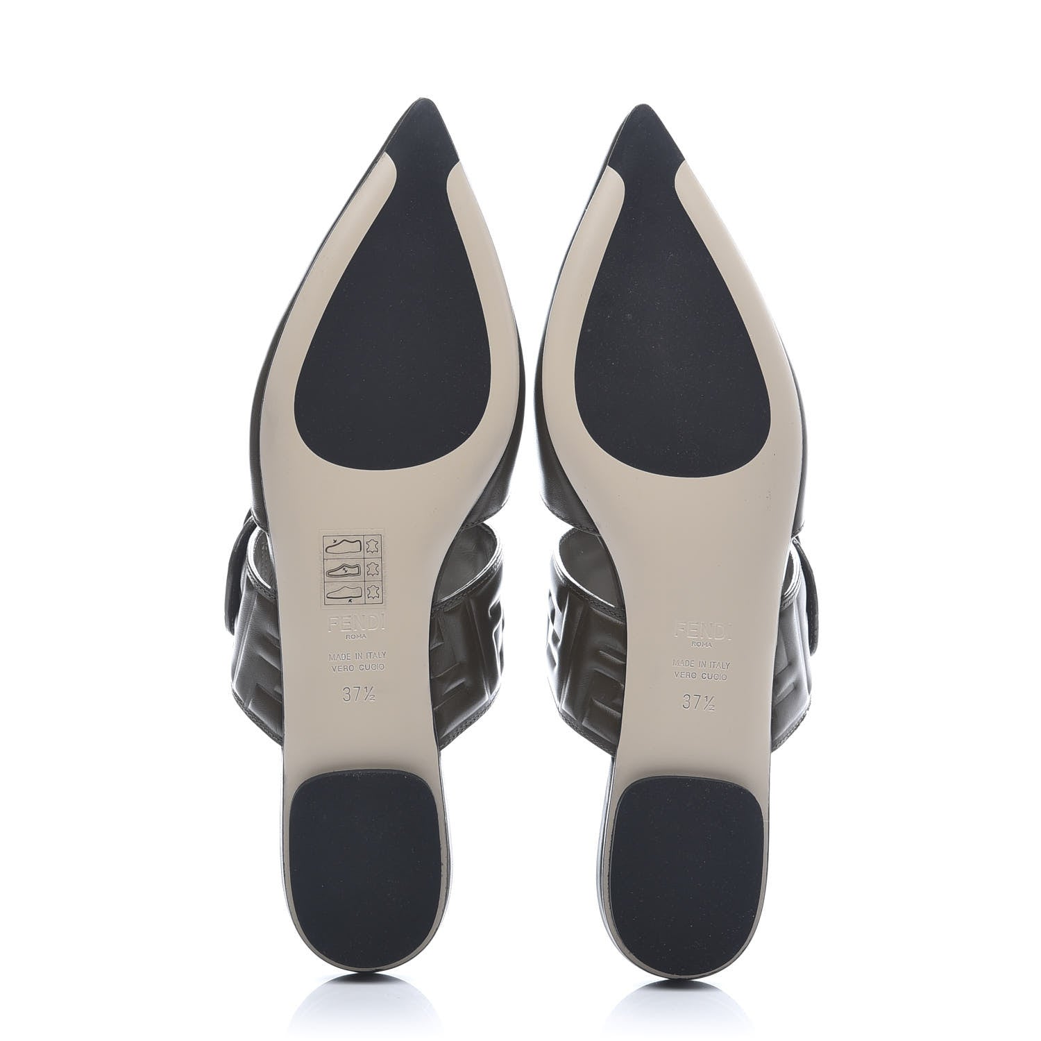 Fendi Vitello FF Embossed Buckle Flat Mules 37.5 Wood 5 of 8