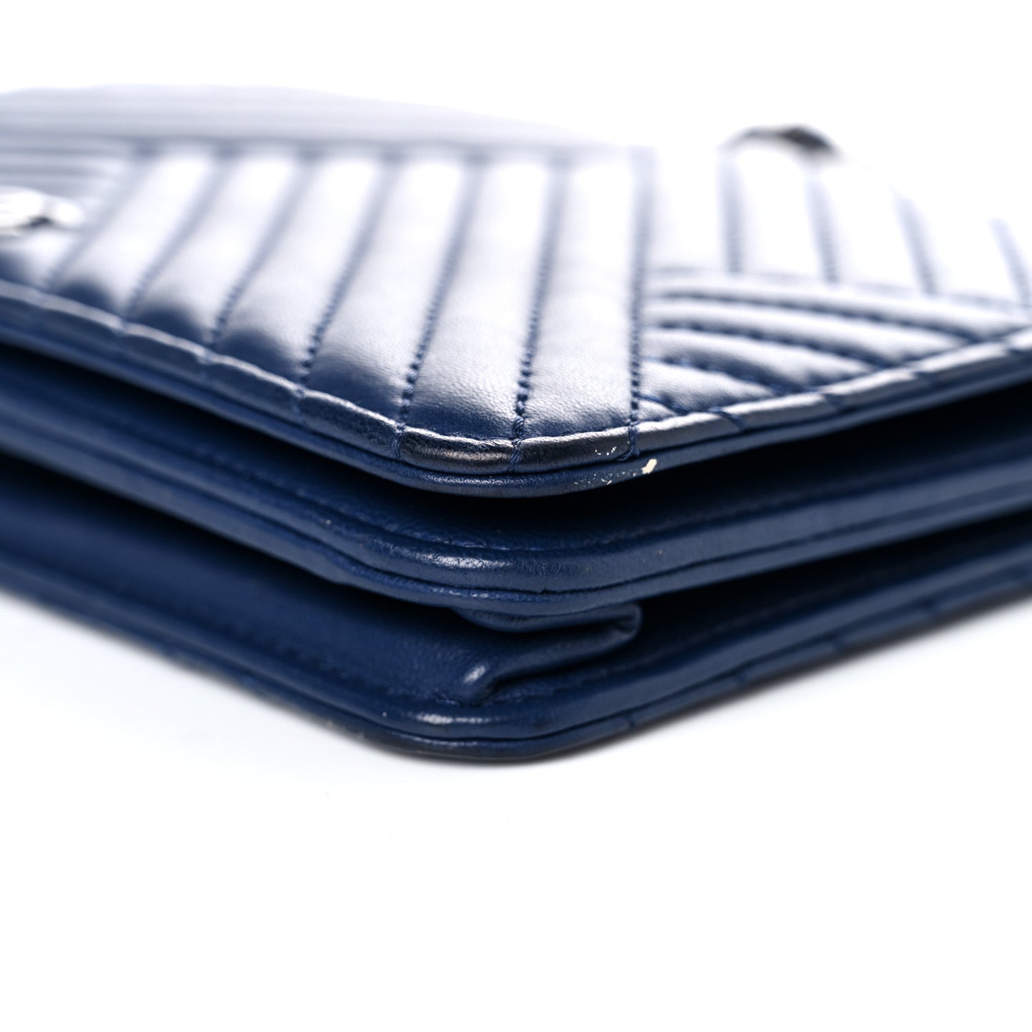Lambskin Quilted CC Crossing Wallet On Chain WOC Blue