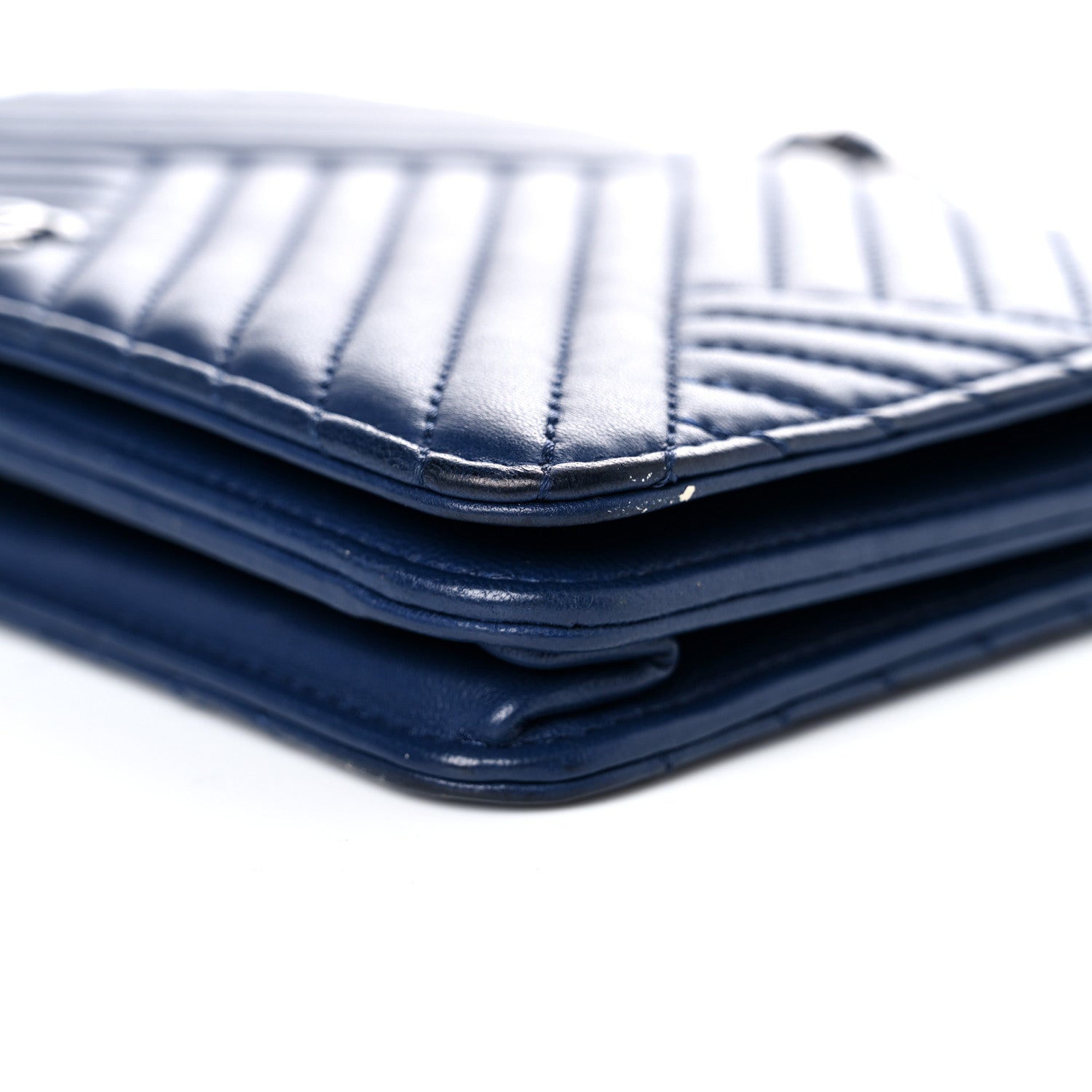Chanel Lambskin Quilted CC Crossing Wallet On Chain WOC Blue 10 of 23