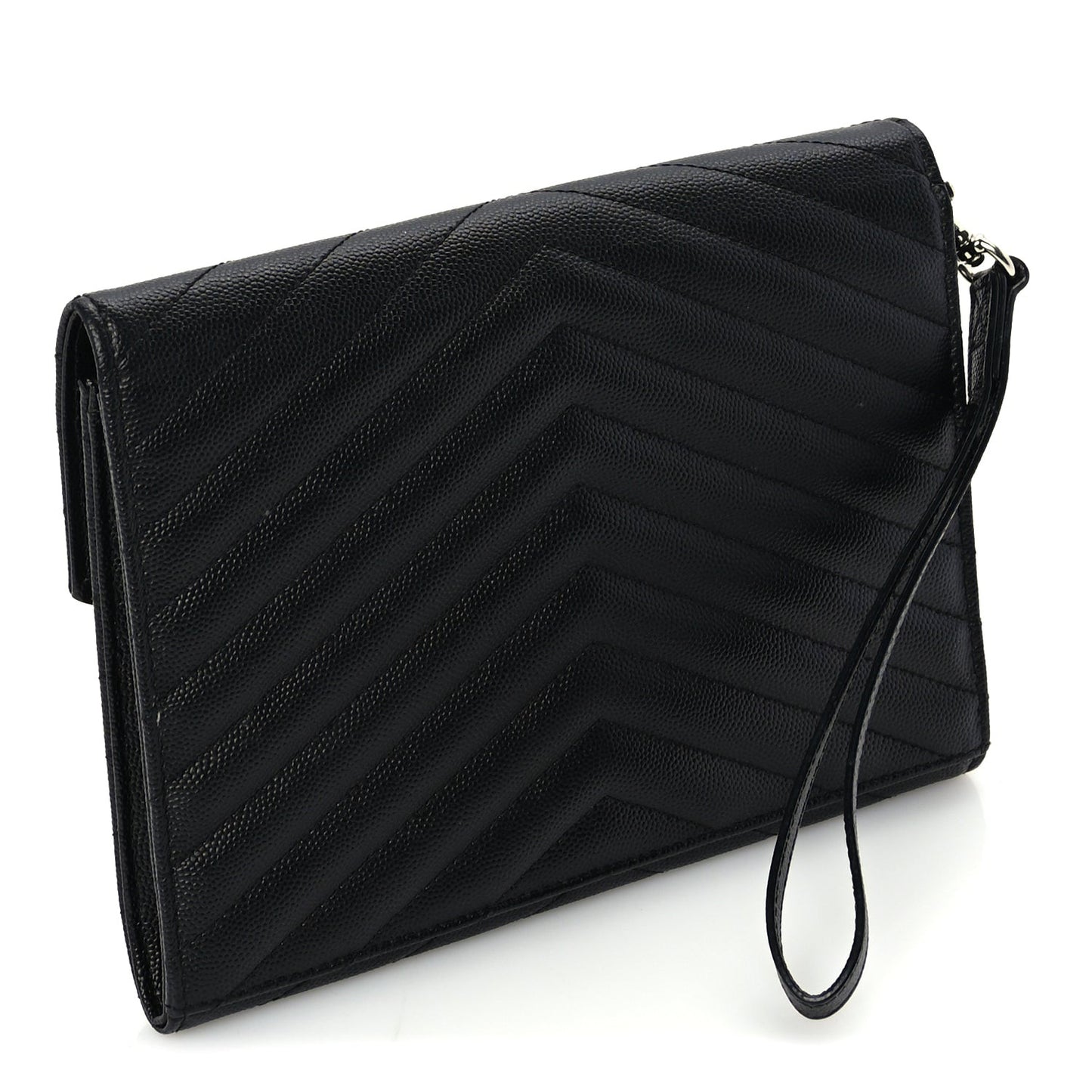 Grain De Poudre Matelasse Chevron Monogram Envelope Clutch Black