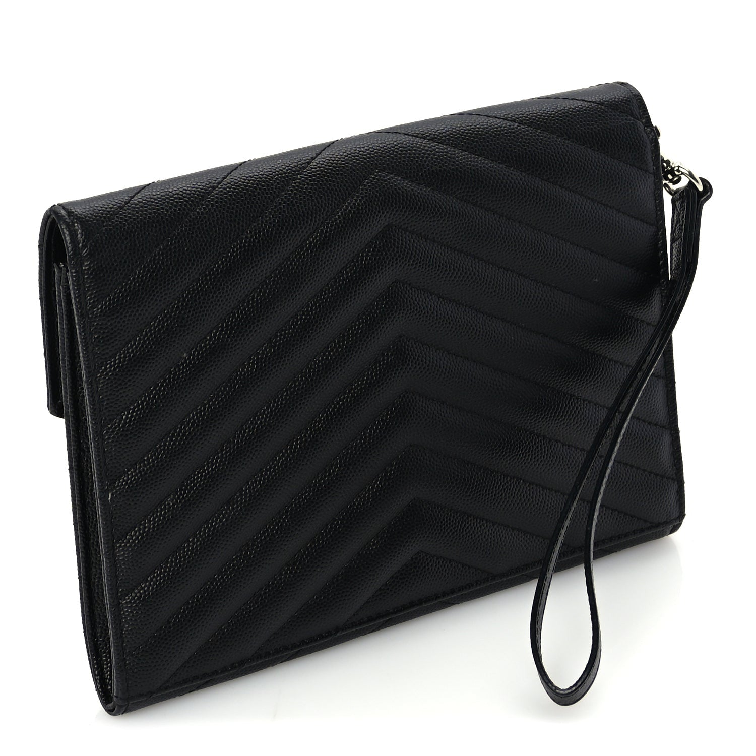 Saint Laurent Grain De Poudre Matelasse Chevron Monogram Envelope Clutch Black 2 of 8