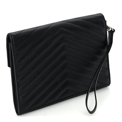 Saint Laurent Grain De Poudre Matelasse Chevron Monogram Envelope Clutch Black 2 of 8