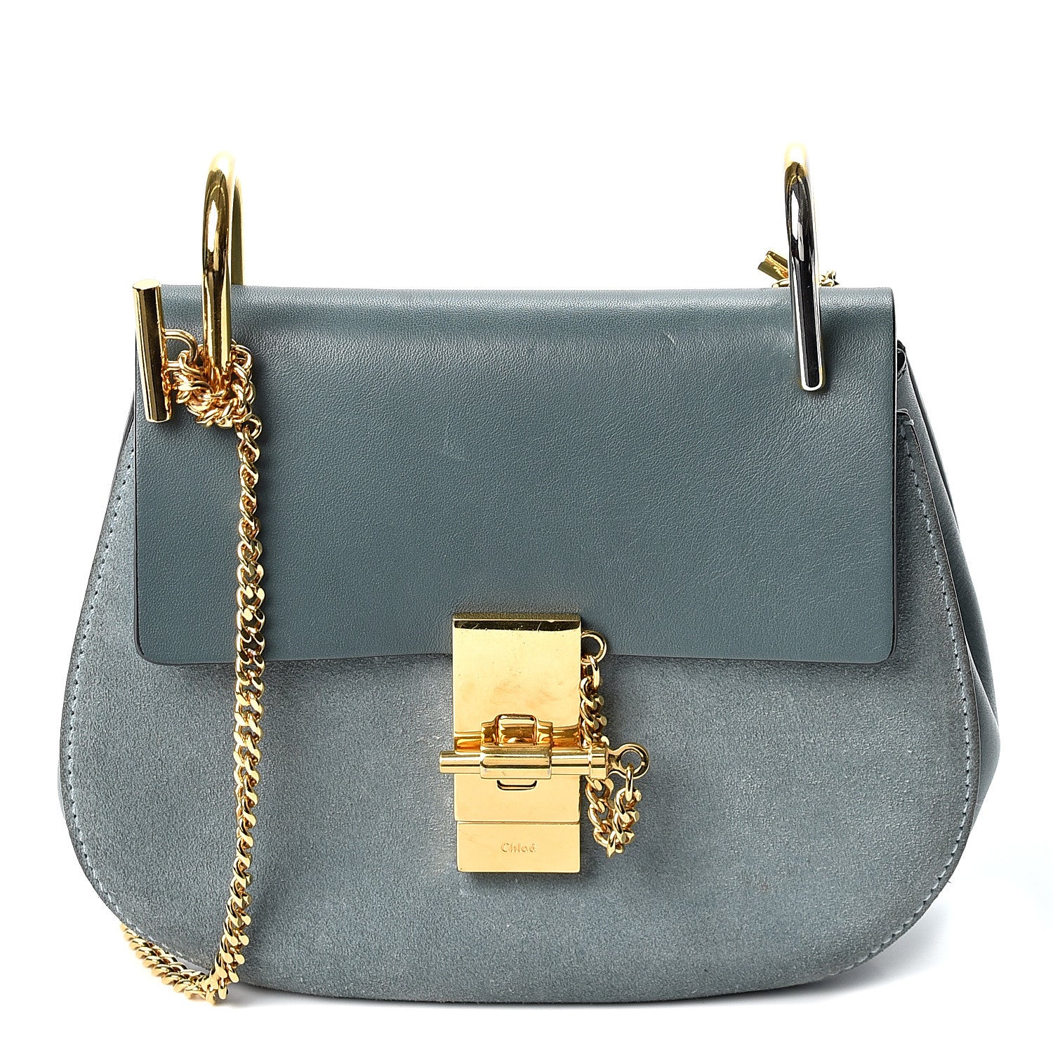 Chloe Suede Smooth Calfskin Mini Drew Shoulder Bag Cloudy Blue 1 of 11
