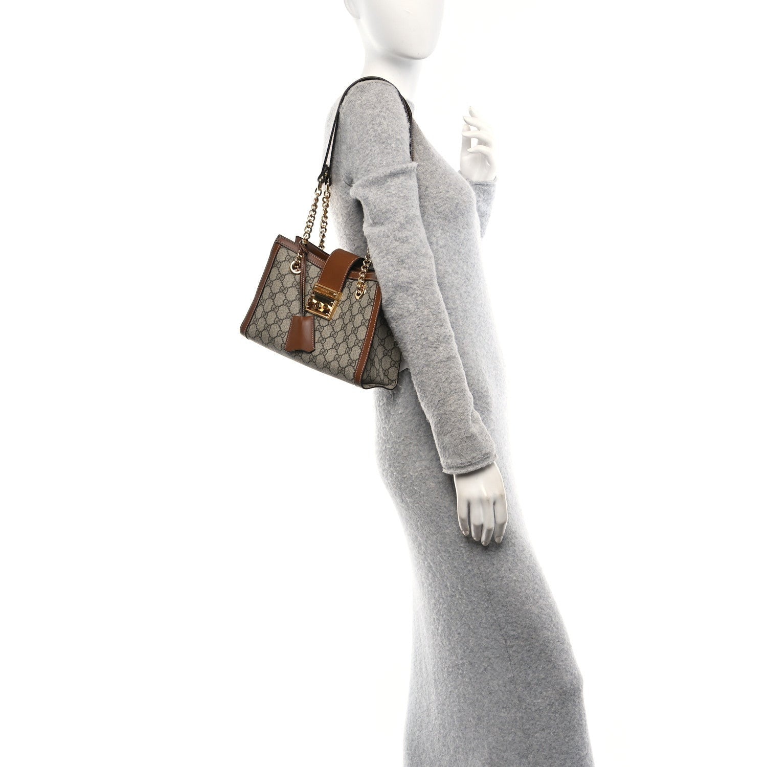 Gucci GG Supreme Monogram Calfskin Small Padlock Tote Beige Ebony Tuscany 2 of 7