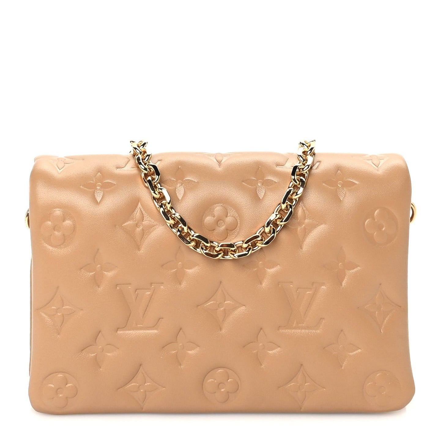 Lambskin Embossed Monogram Pochette Coussin Camel