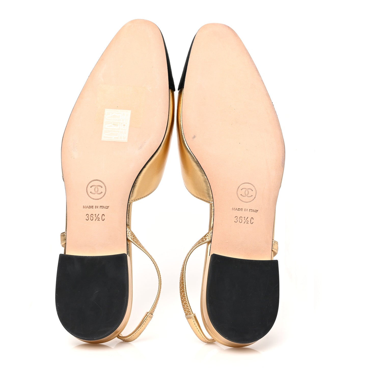 Laminated Lambskin Grosgrain Cap Toe CC Slingback Flats 36.5 Gold Black