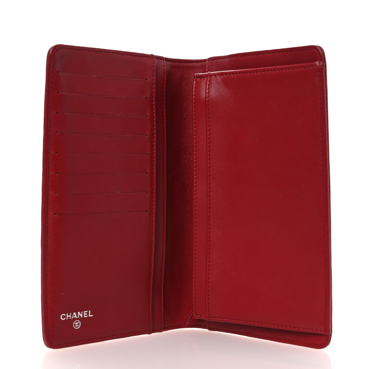 Chanel Lambskin Camellia Embossed Yen Wallet Dark Red 5 of 9