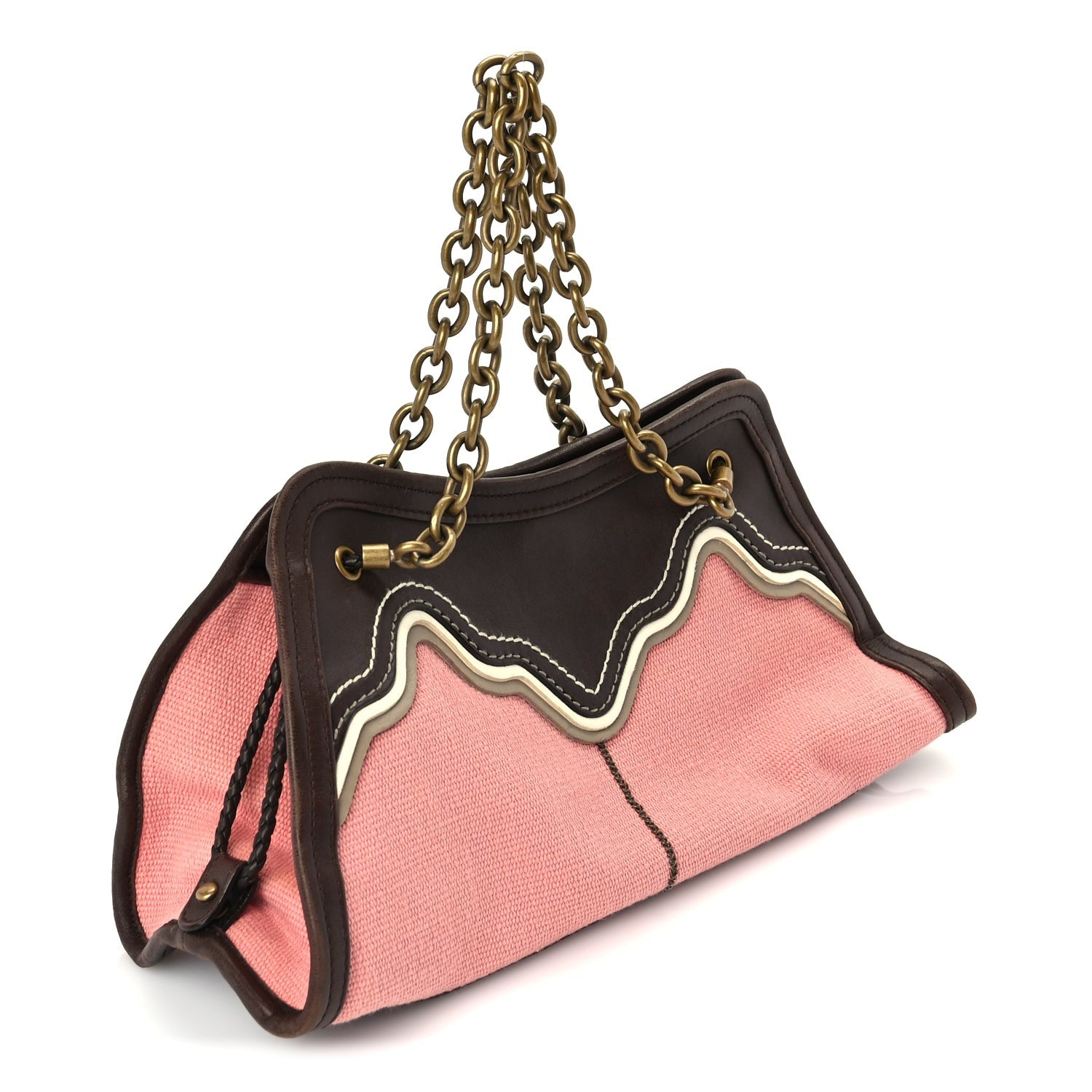 Bottega Veneta Canvas Calfskin Trimmed Shoulder Bag  Pink Brown 2 of 8