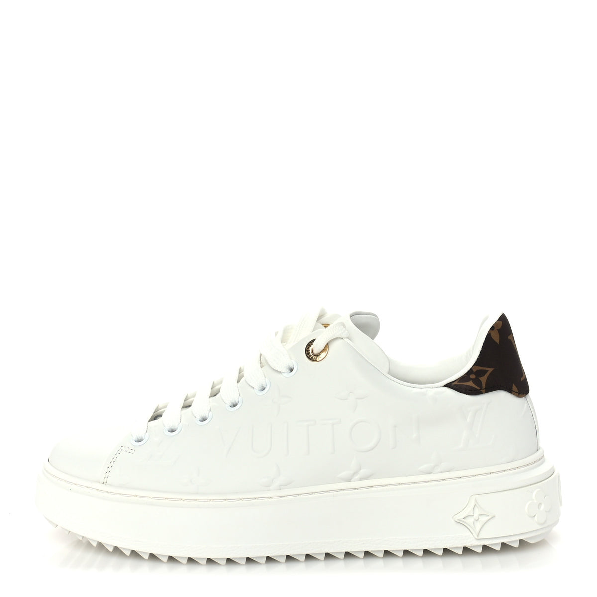 Lambskin Embossed Monogram Time Out Sneakers 38 White