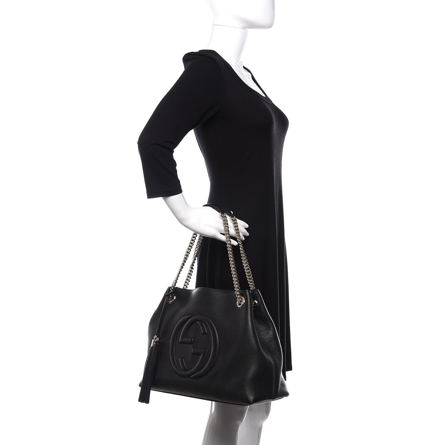 Gucci Pebbled Calfskin Medium Soho Chain Shoulder Bag Black 3 of 10