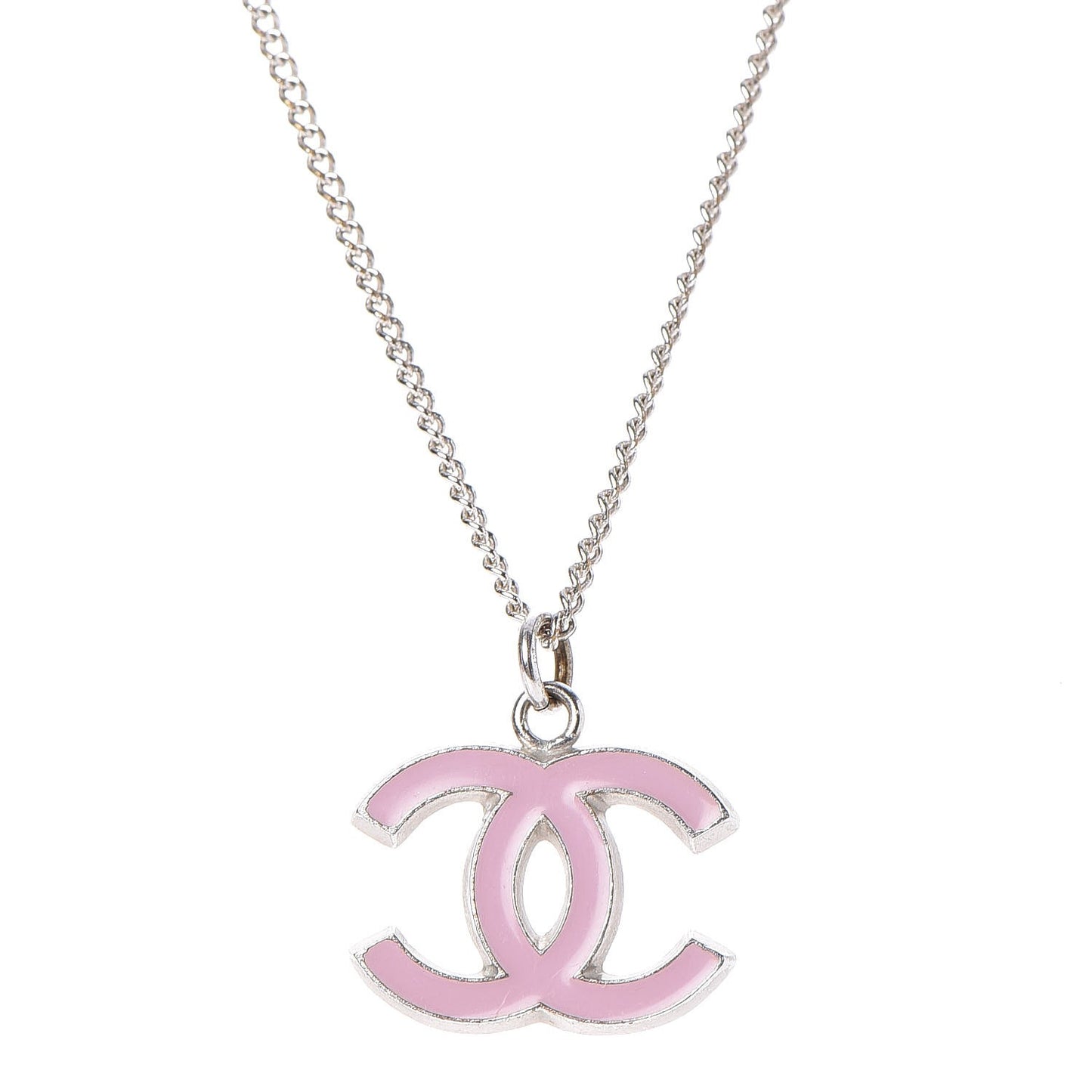 Enamel CC Necklace Silver Pink