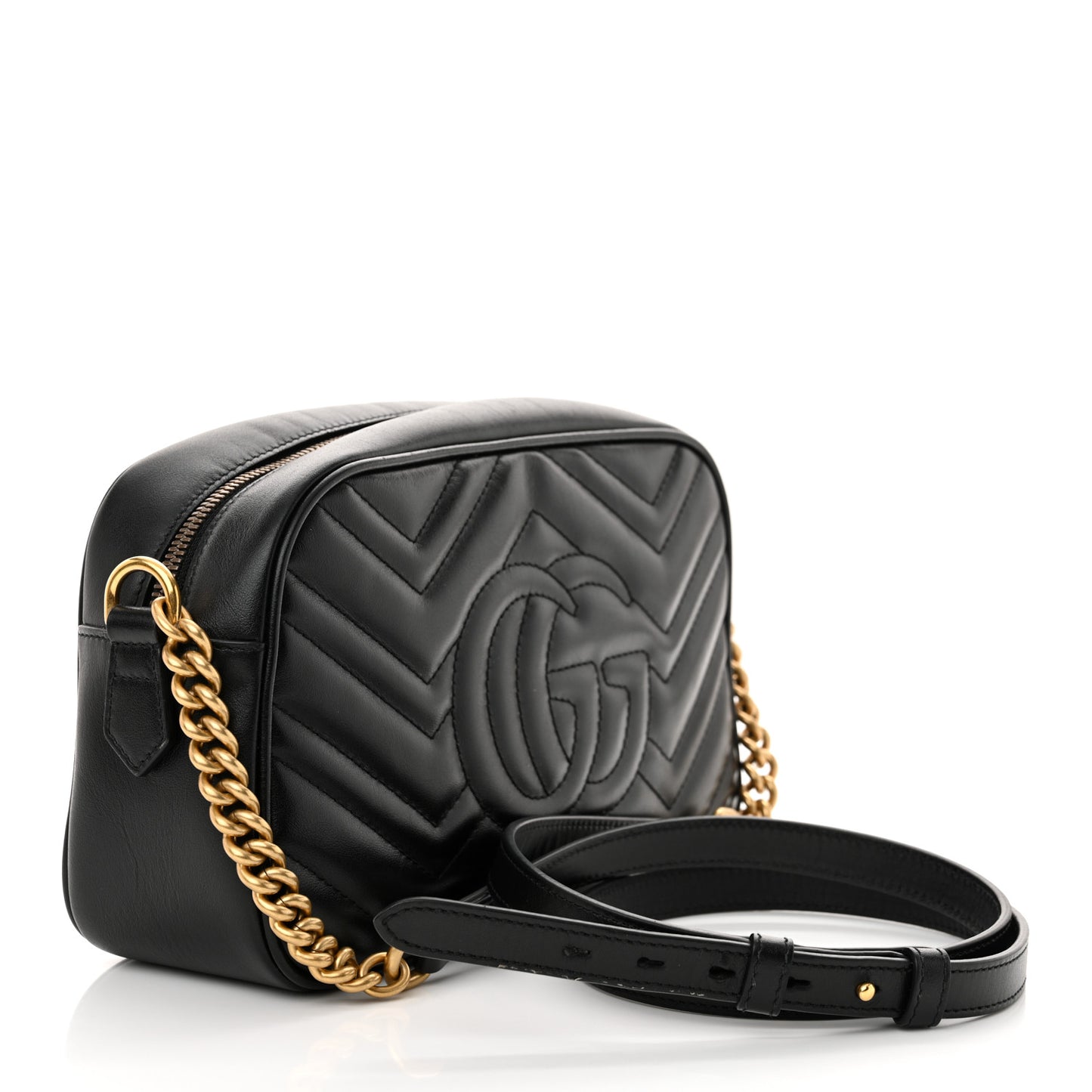 Calfskin Matelasse Small GG Marmont Chain Shoulder Bag Black