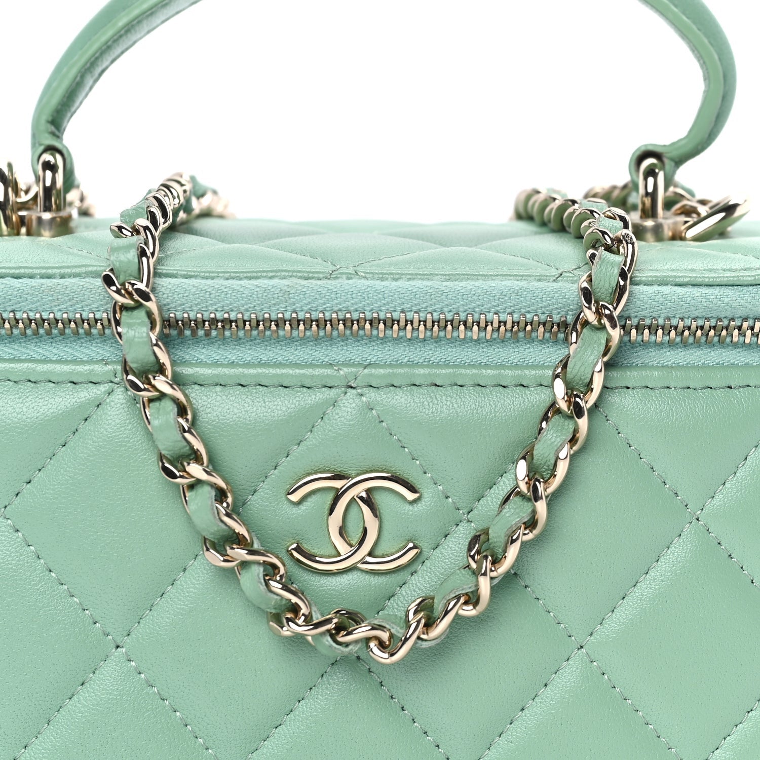 Chanel Lambskin Quilted Small Top Handle Vanity Case With Chain Light Green Light Green 8 of 10