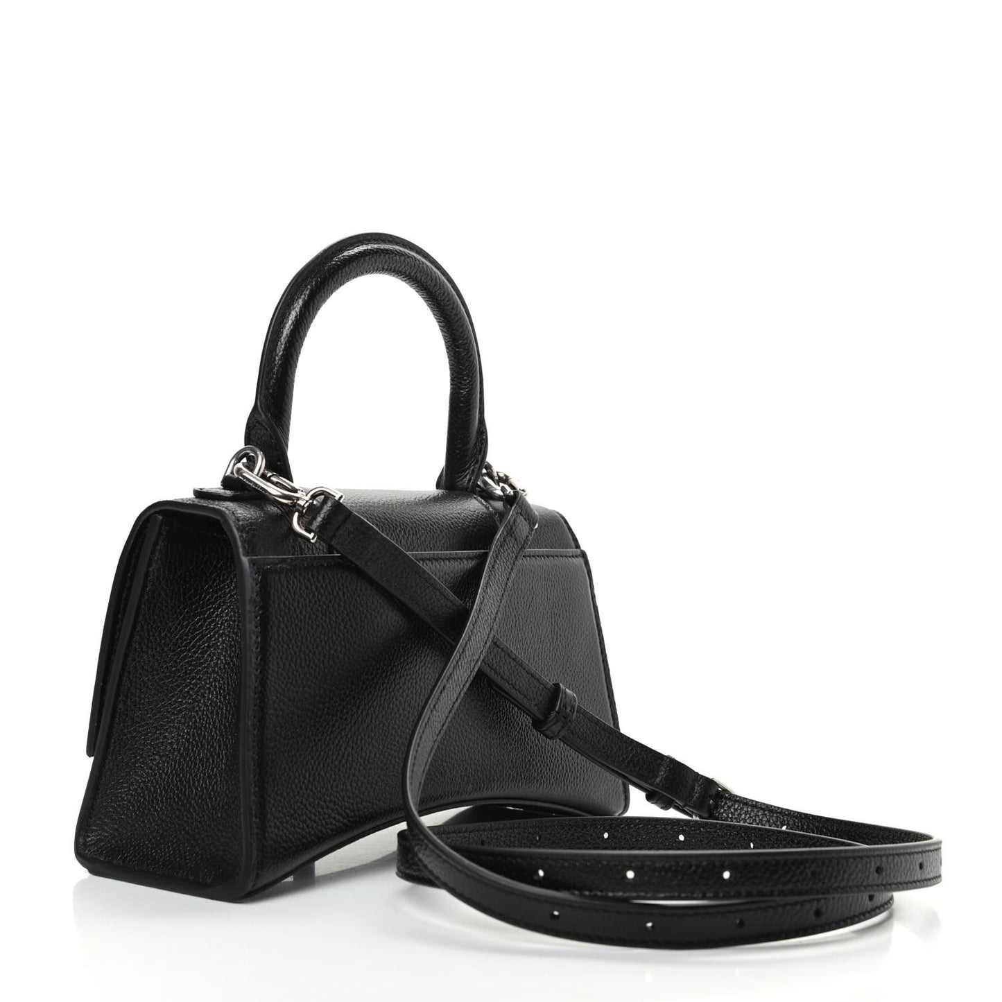 Grained Calfskin Hourglass Top Handle Bag XS Black