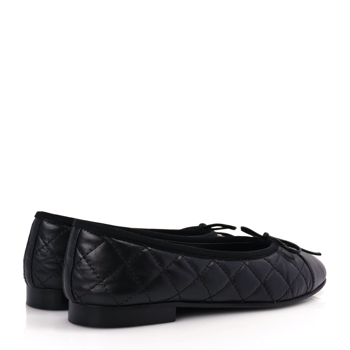 Aged Calfskin Quilted CC Cap Toe Ballerina Flats 36 Black