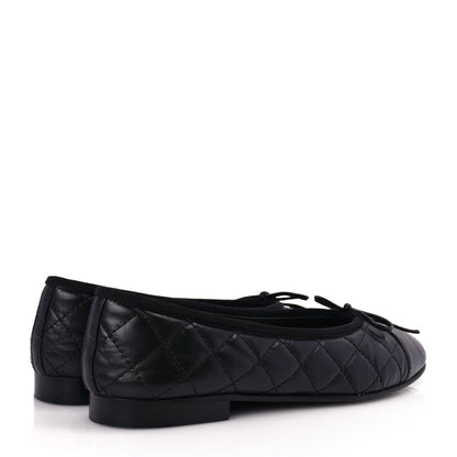 Chanel Aged Calfskin Quilted CC Cap Toe Ballerina Flats 36 Black 3 of 9