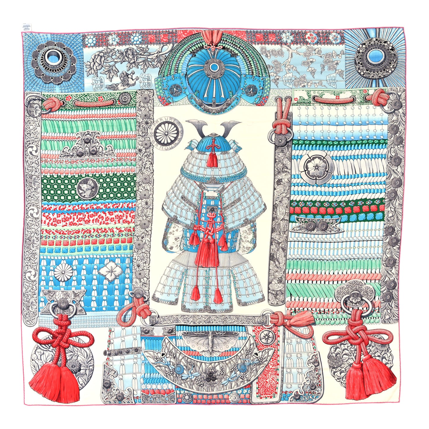 Cashmere Silk Parures De Samourais Shawl 140 Blanc Turquoise Vert